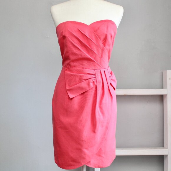 H&M Dresses & Skirts - H&M Womens Coral Pink Strapless Bow Sweetheart Neckline Mini Party Dress Size 10